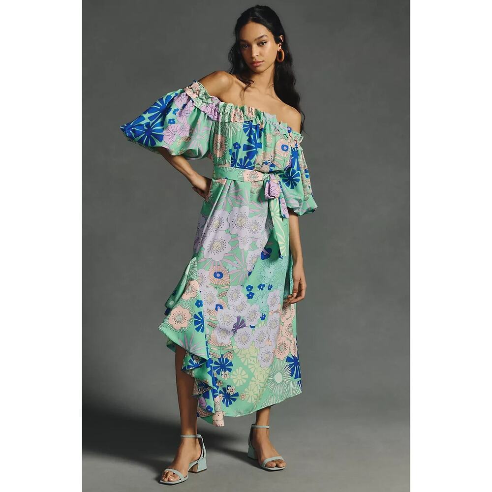NWD Anthropologie Oopscool Off-The-Shoulder Floral Printed Dress Size S #MD437